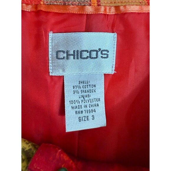 Chico's Womens Orange Red Watercolor Floral Button Jacket Size 3/XL Artsy Retro - Picture 10 of 13